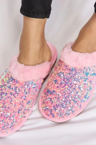 Forever Link Shining Bliss Plush Sequin Pink Slippers