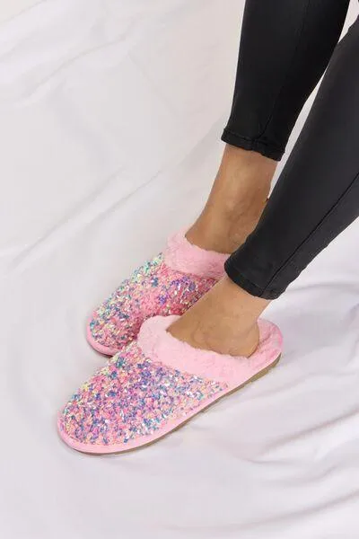 Forever Link Shining Bliss Plush Sequin Pink Slippers