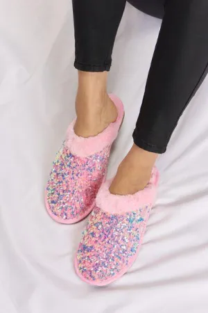 Forever Link Shining Bliss Plush Sequin Pink Slippers