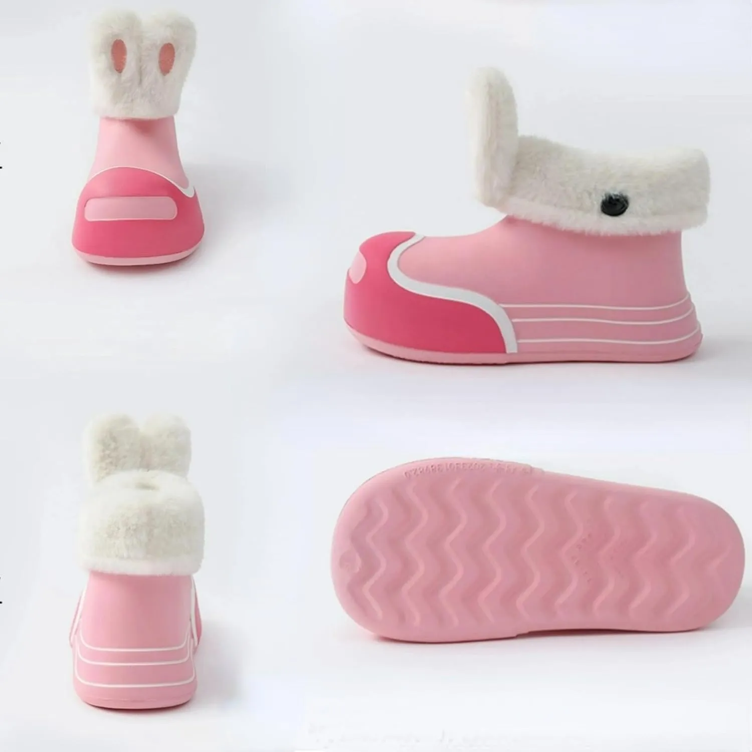 Fuzzy Parent-Child Slippers Furry Ankle Boots Cute Rabbit Ears Decor Soft Cozy Warm Waterproof EVA Sole Outdoor Fluffy Slippers Gift for Christmas