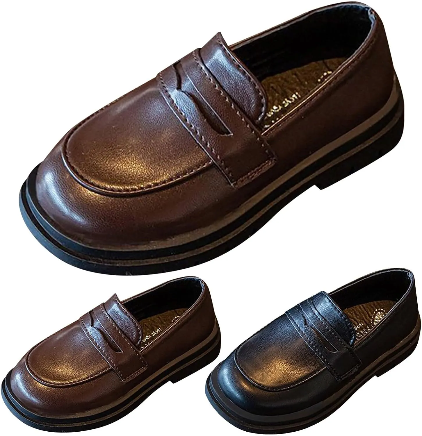 Generic Girls Platform Loafers Solid Color Slip on Leather Shoes School Unform Dress Shoes Non Slip Comfortable Shoes