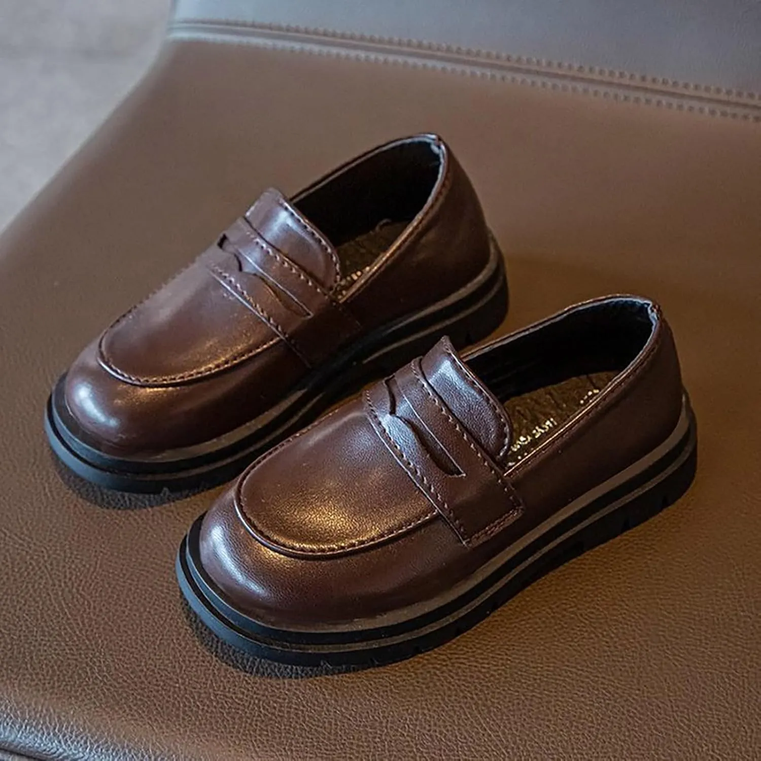 Generic Girls Platform Loafers Solid Color Slip on Leather Shoes School Unform Dress Shoes Non Slip Comfortable Shoes