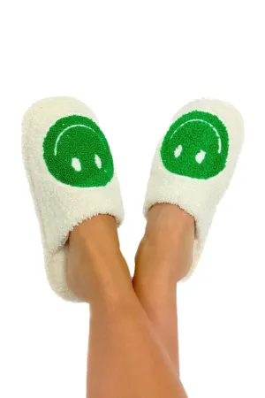 Get Cozy Smiley Face Slippers in Green