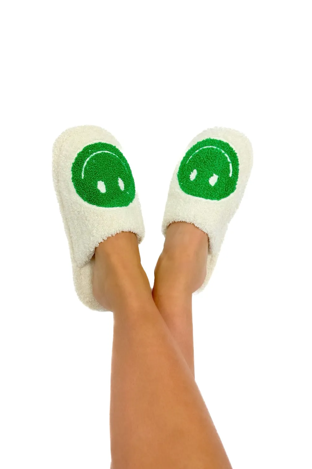 Get Cozy Smiley Face Slippers in Green