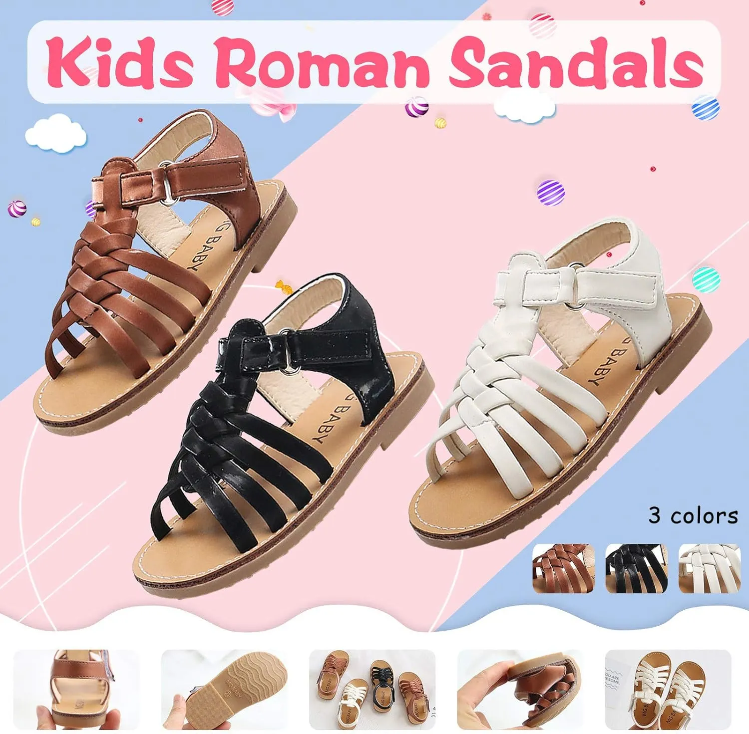 Girl Summer Cute Wrap Toe Sandals Toddler Soft Flat Beach Sandal Kids Lightweight Outdoor Indoor Holiday Shoes