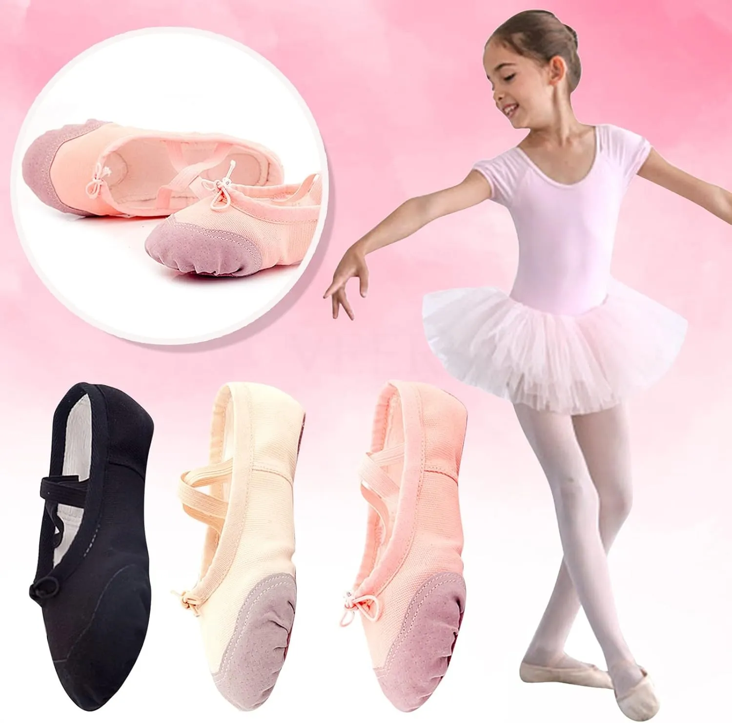 Girls Ballet Shoes Toddler Canvas Ballet Slippers Practice Slip On Dance Shoes for Boys/Little Kid/Big Kid/Women