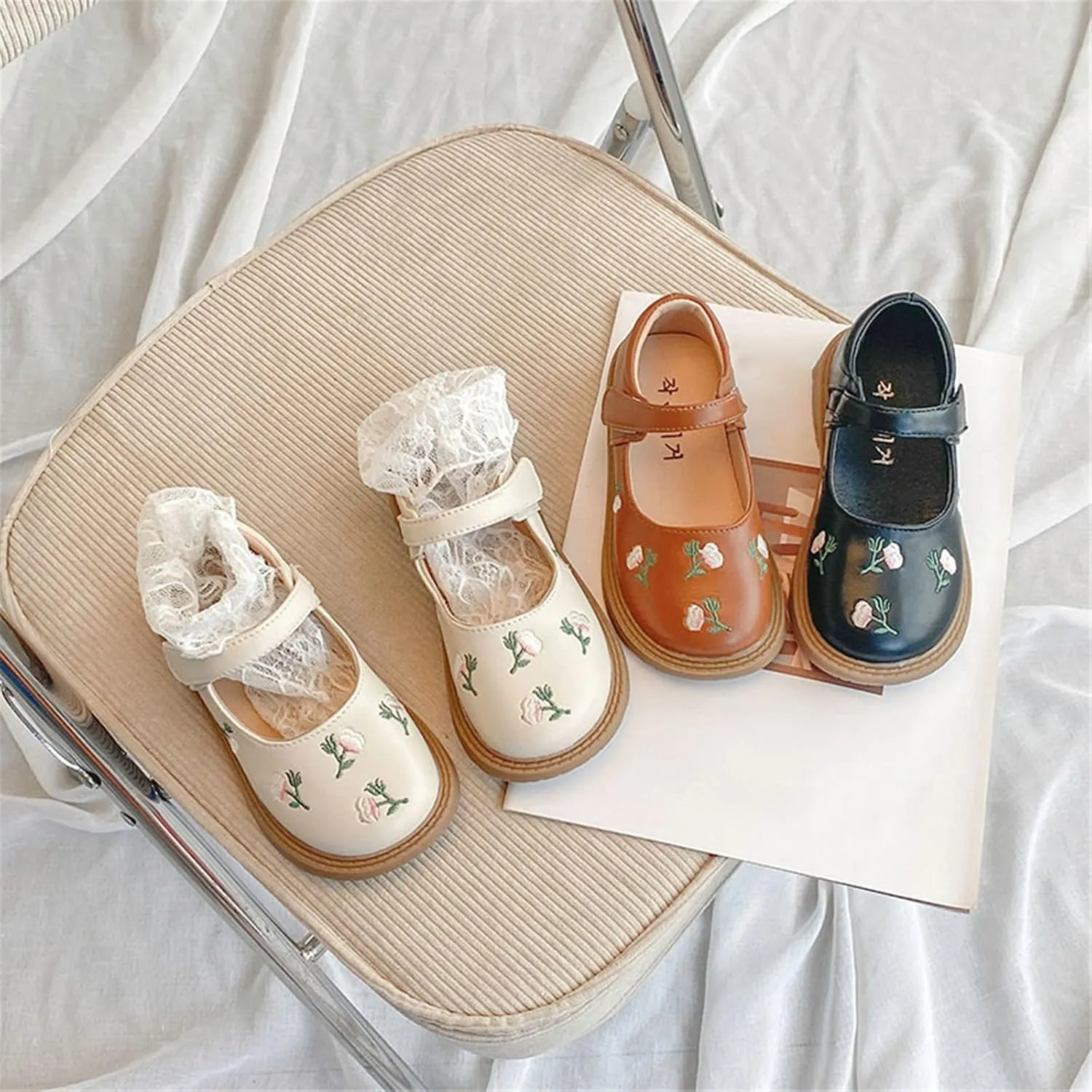 Girls Mary Jane Shoes Ballet Flats Toddler Ankle Strap Dress Shoes for School Wedding Party Uniform