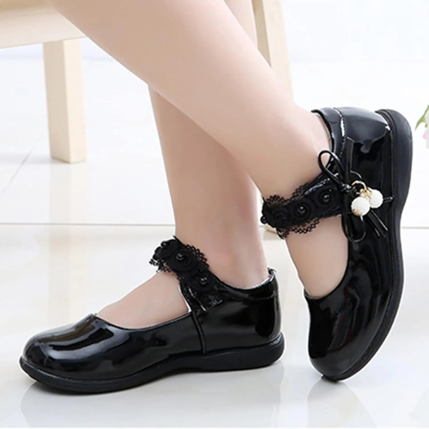 Girls Mary Jane Shoes School Kids Uniform Flat Ballet Strap Dress Formal Slip-On Shoes Performance Shoes Youth