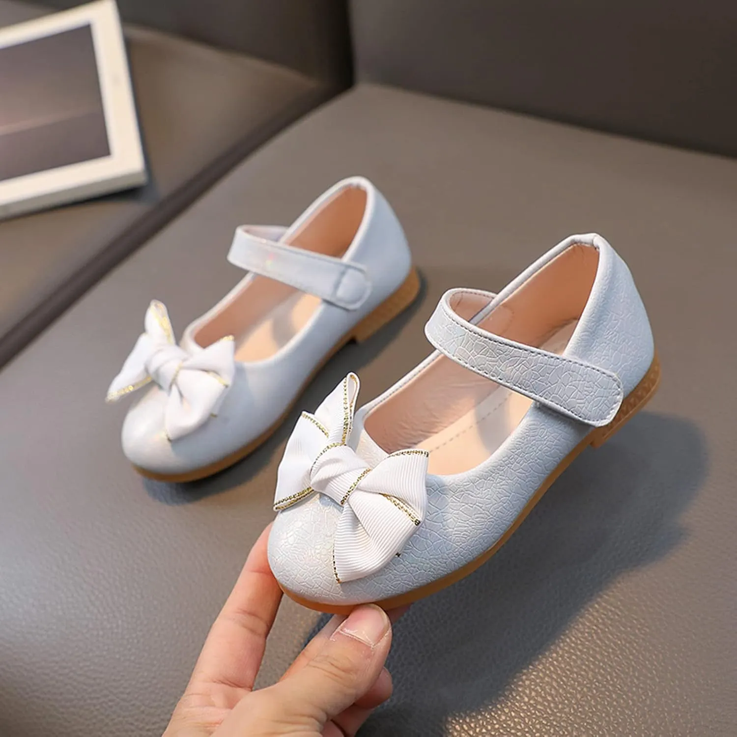 Girls Mary Jane Toddler Flower Girl Dress Shoes Little Girl Ballet Flats Bow Strap for Wedding Party School
