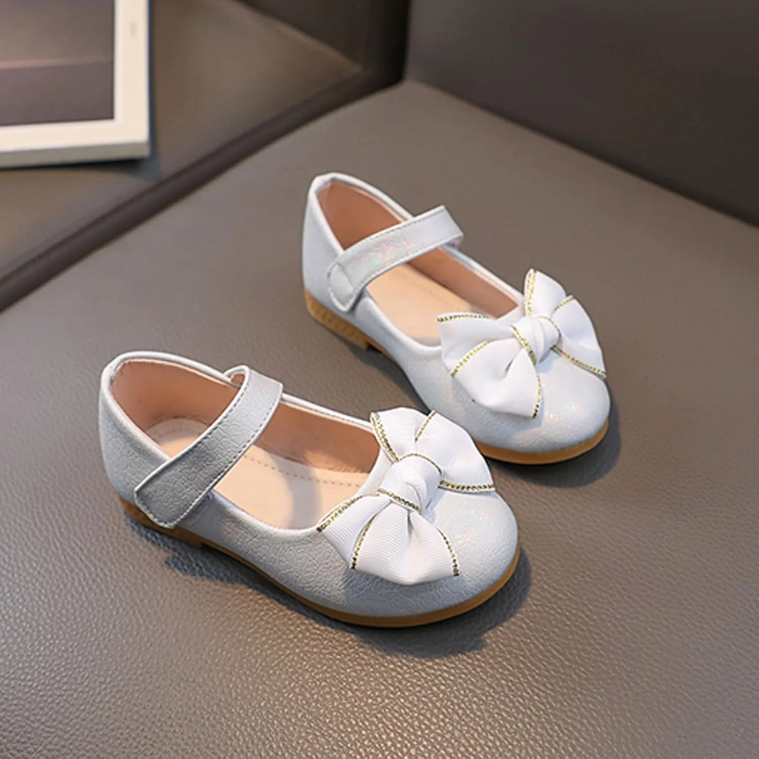 Girls Mary Jane Toddler Flower Girl Dress Shoes Little Girl Ballet Flats Bow Strap for Wedding Party School