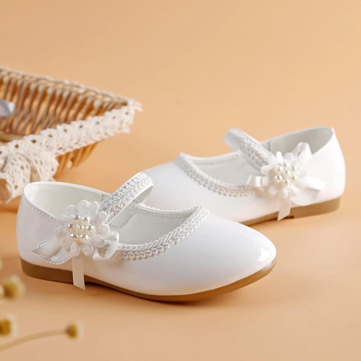 Girls Mary Jane with Pearls Toddler Girls Dress Shoes Low Heels Pumps for Flower Girl Wedding Party