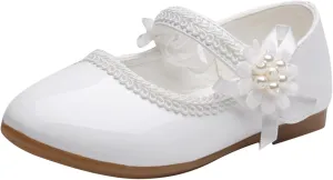 Girls Mary Jane with Pearls Toddler Girls Dress Shoes Low Heels Pumps for Flower Girl Wedding Party