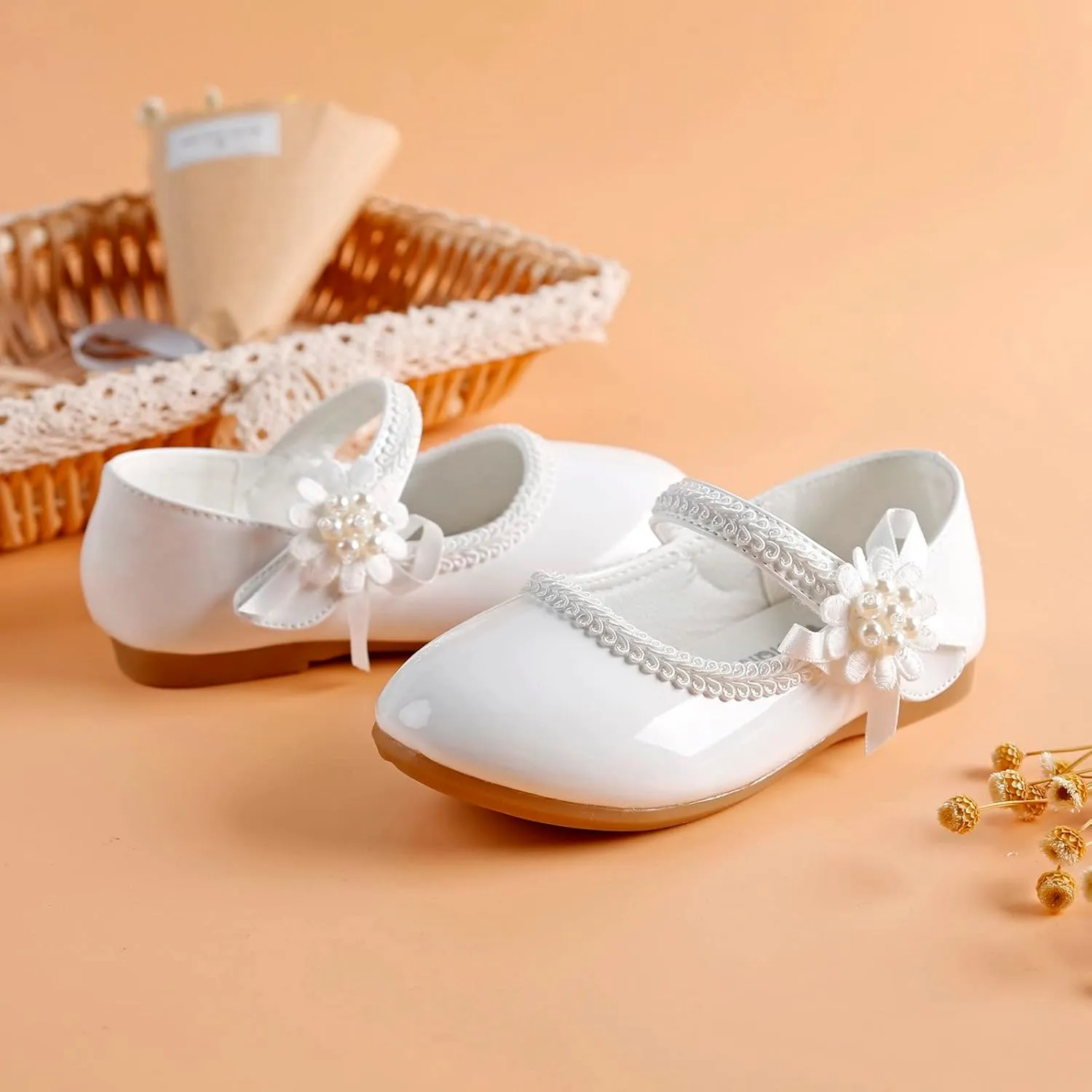 Girls Mary Jane with Pearls Toddler Girls Dress Shoes Low Heels Pumps for Flower Girl Wedding Party
