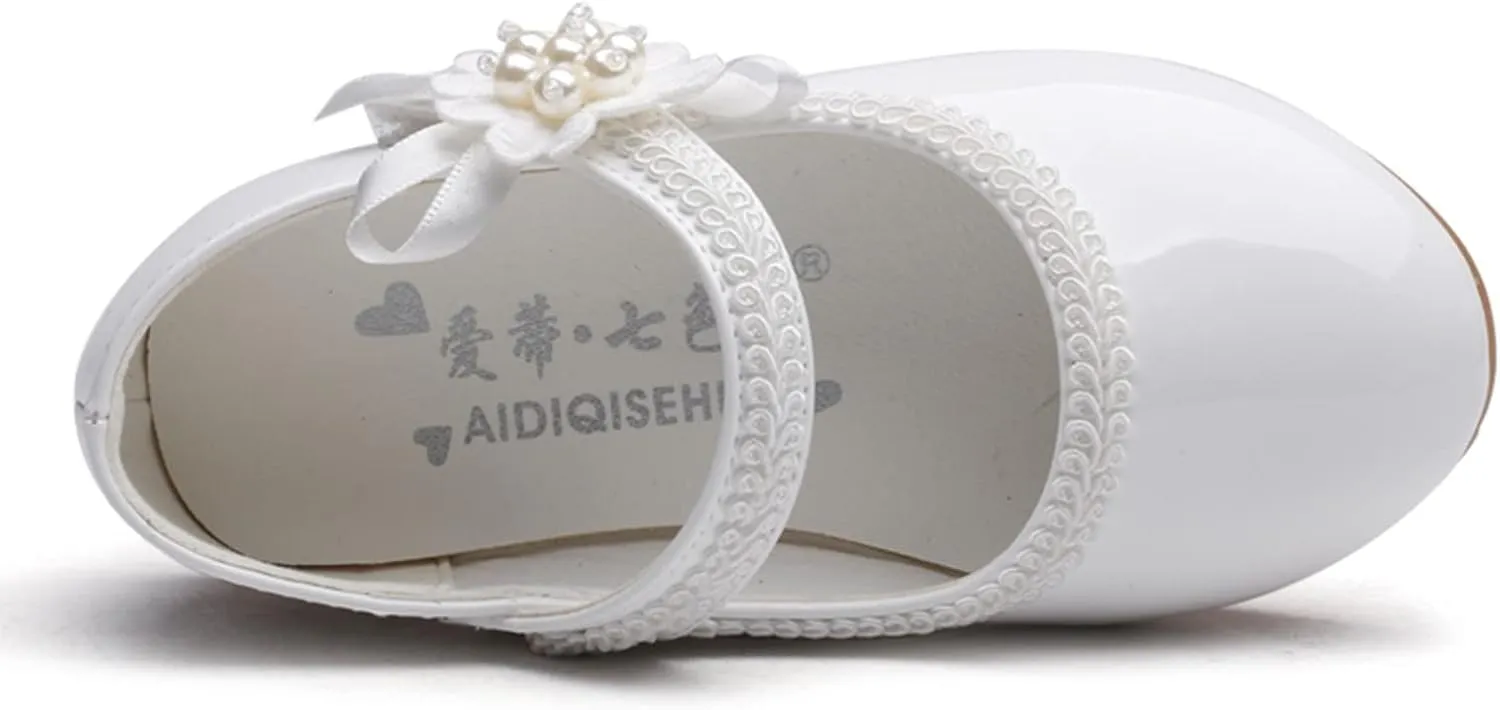 Girls Mary Jane with Pearls Toddler Girls Dress Shoes Low Heels Pumps for Flower Girl Wedding Party