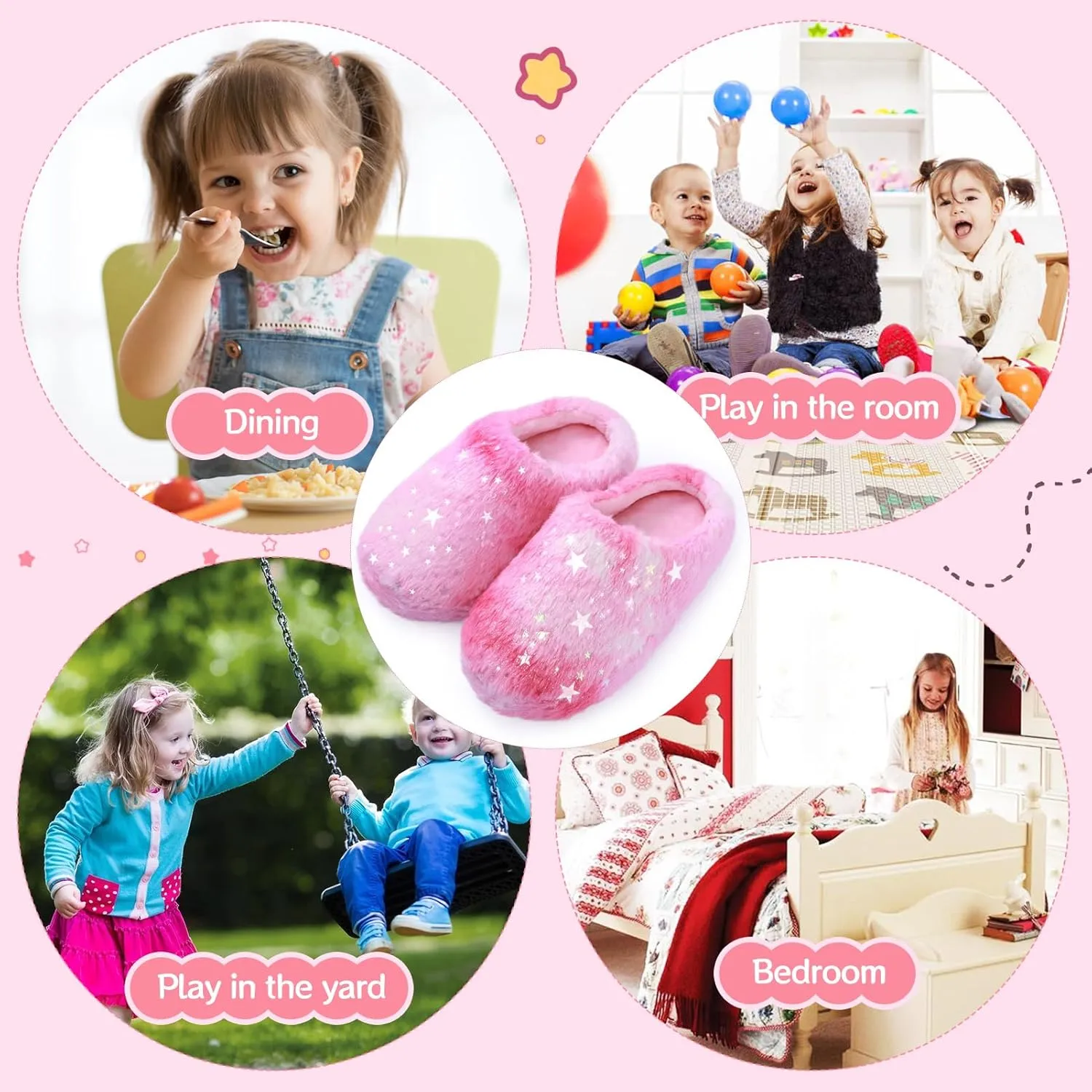 Girls Plush Faux Fur Slip on House Slippers Clog with Memory Foam - Bedroom Slippers Outdoor Indoor Faux Fur Lined