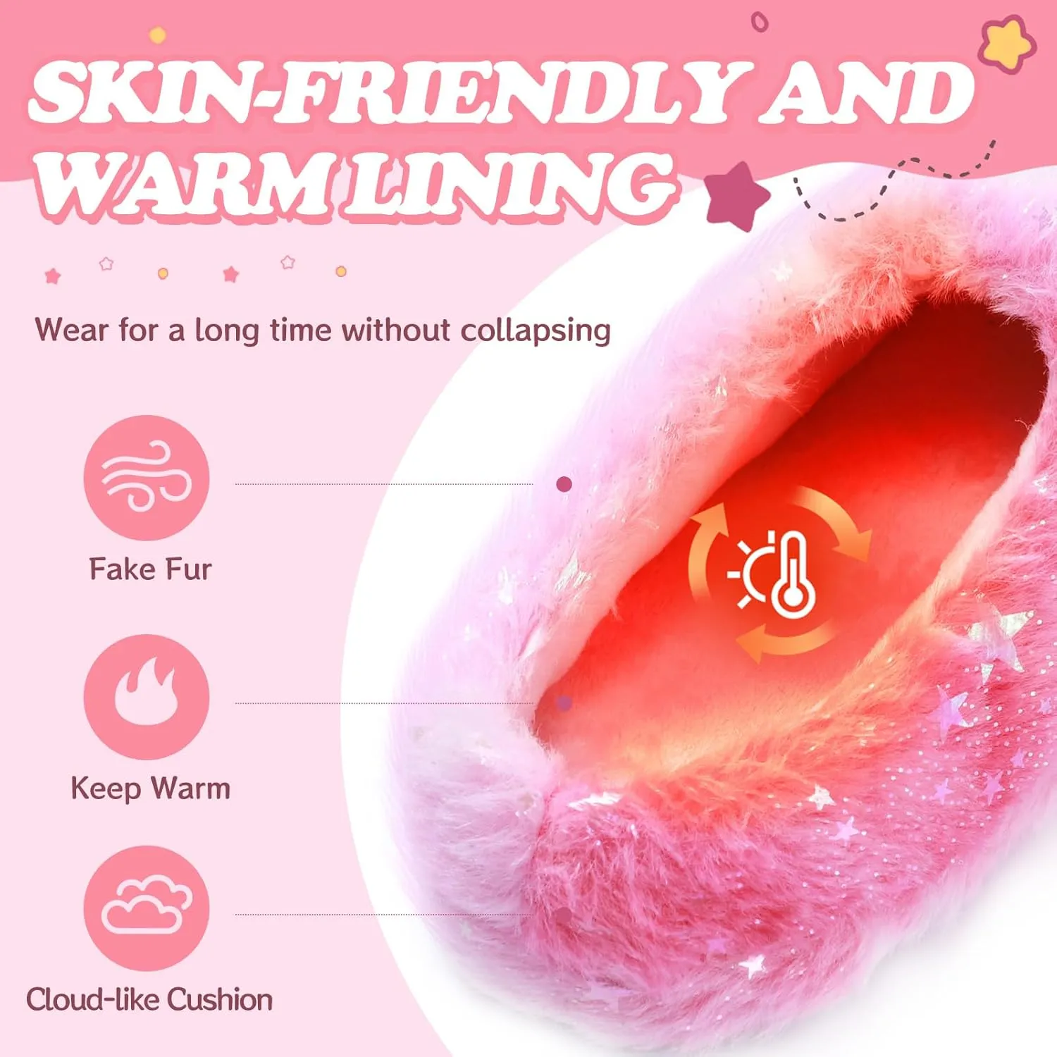 Girls Plush Faux Fur Slip on House Slippers Clog with Memory Foam - Bedroom Slippers Outdoor Indoor Faux Fur Lined