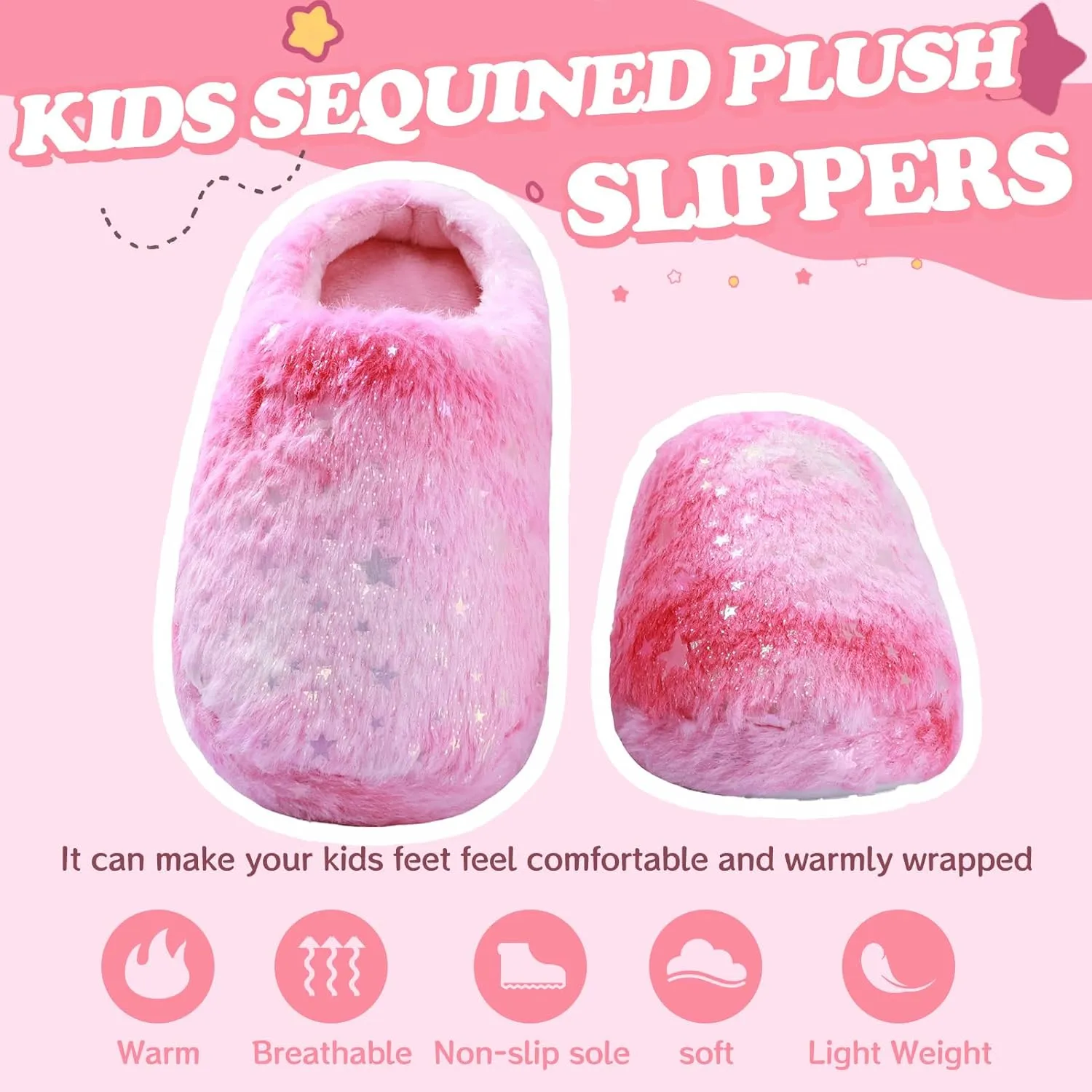 Girls Plush Faux Fur Slip on House Slippers Clog with Memory Foam - Bedroom Slippers Outdoor Indoor Faux Fur Lined