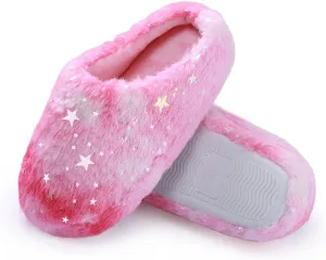 Girls Plush Faux Fur Slip on House Slippers Clog with Memory Foam - Bedroom Slippers Outdoor Indoor Faux Fur Lined