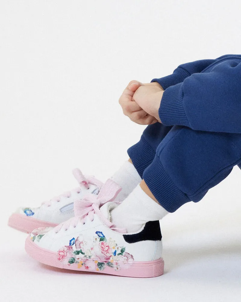 Girls White/Pink Floral Sneakers