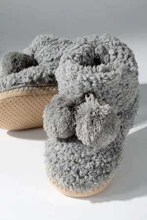 Grey Cozy Booties Slipper With Ball Accent