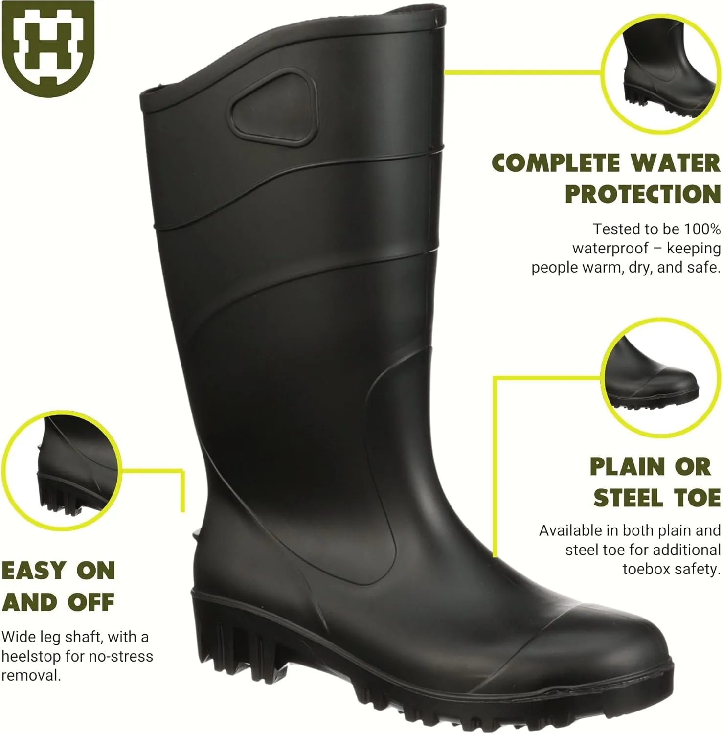 Heartland All Purpose 15 Waterproof Work Boots for Men and Women - Lightweight, Flexible Modern PVC Boots with Easy On/Off, Slip-Resistant Outsoles