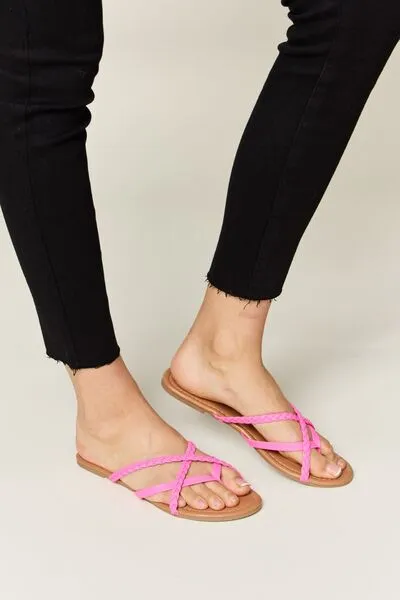 Hot Pink Crisscross PU Leather Open Toe Sandals