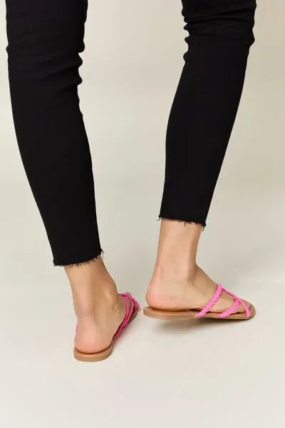 Hot Pink Crisscross PU Leather Open Toe Sandals