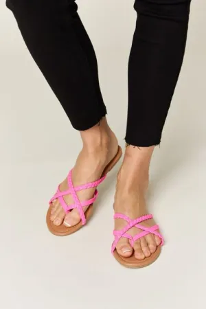 Hot Pink Crisscross PU Leather Open Toe Sandals