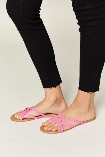 Hot Pink Crisscross PU Leather Open Toe Sandals