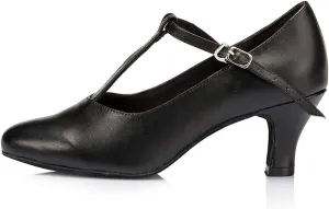 HROYL Women Ballroom Dance Shoes Closed Toe Latin Salsa T-Strap Modern Tango Walts Character Shoes Model-L041