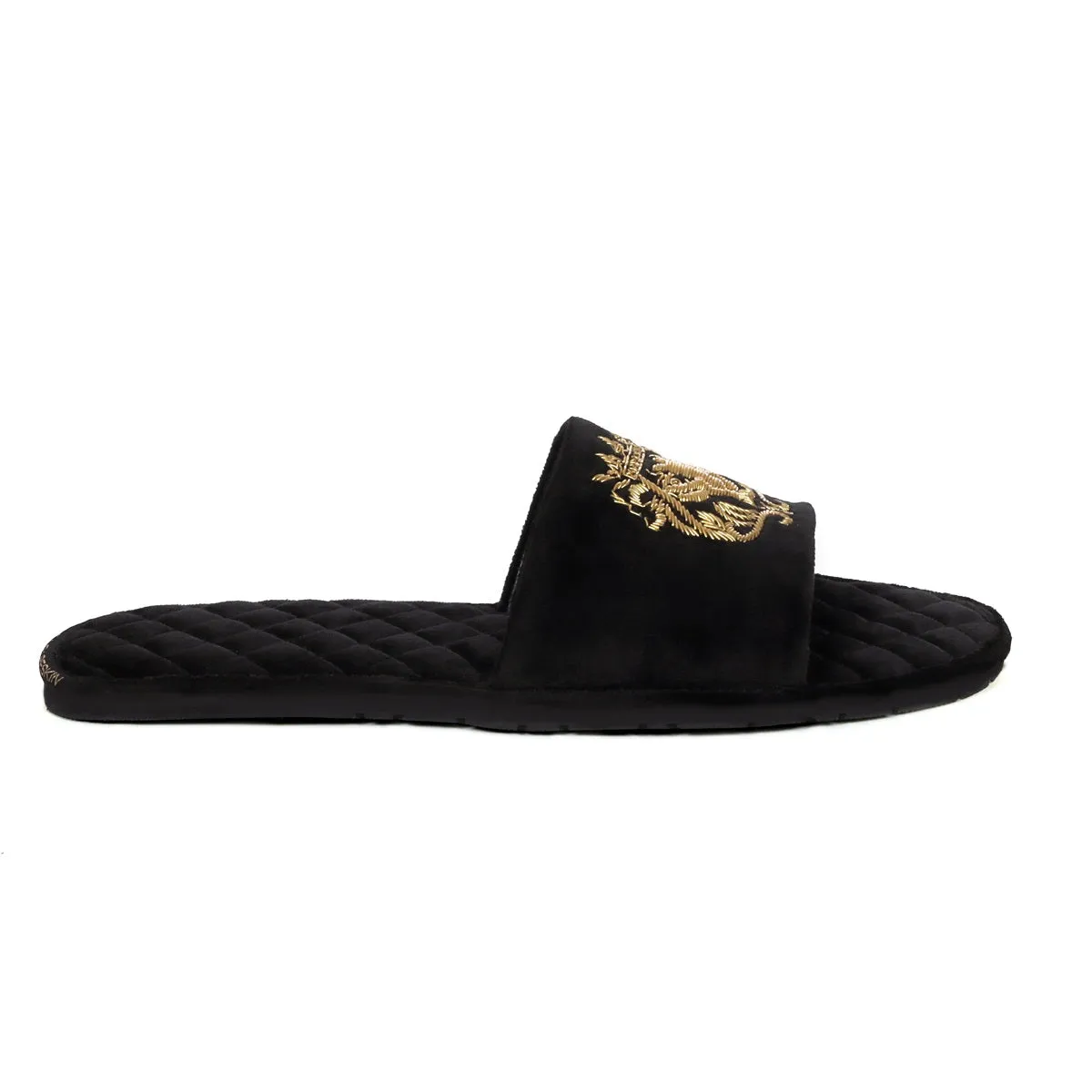Italian Velvet Slide In Slippers With Quilted Stitched Zardosi Lion