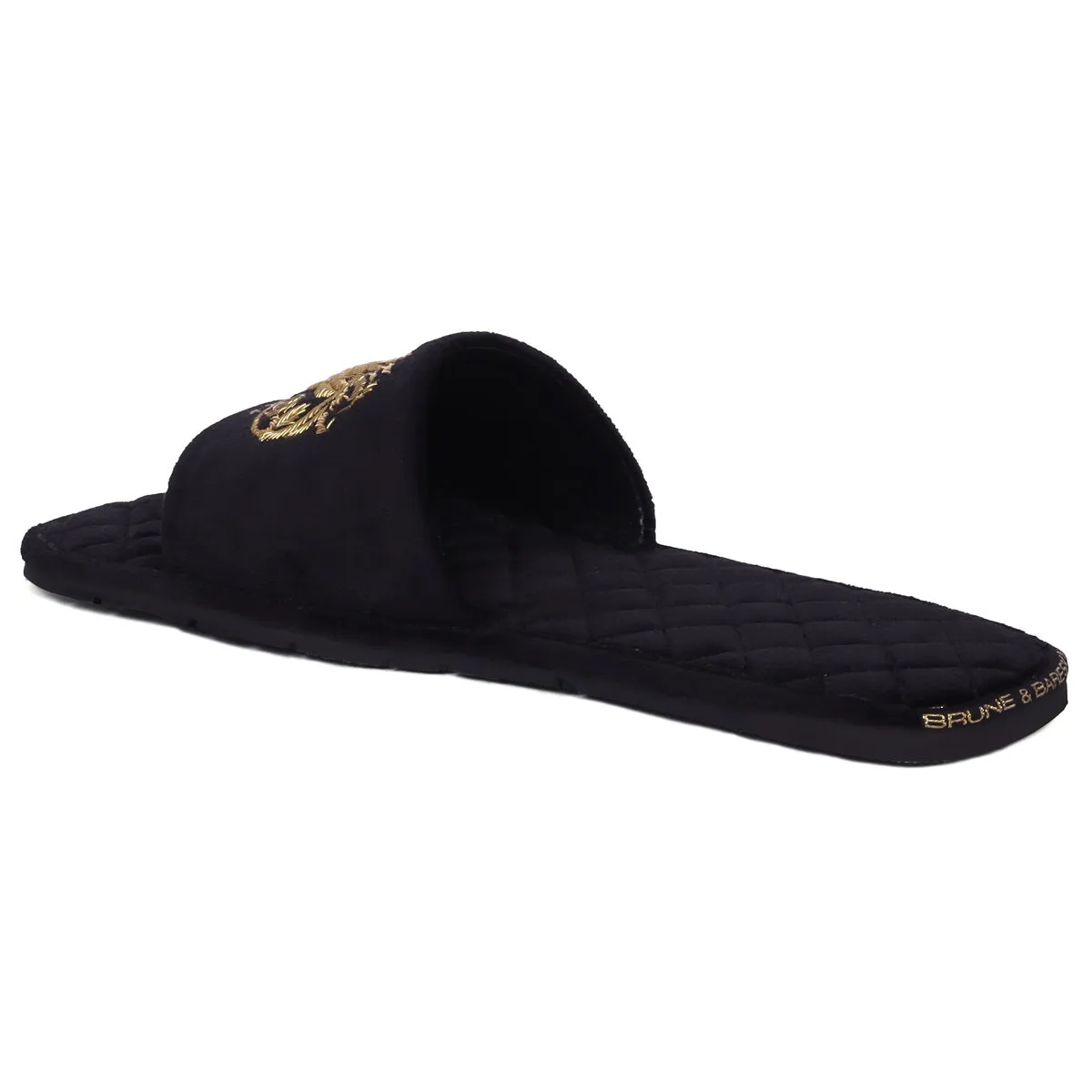 Italian Velvet Slide In Slippers With Quilted Stitched Zardosi Lion