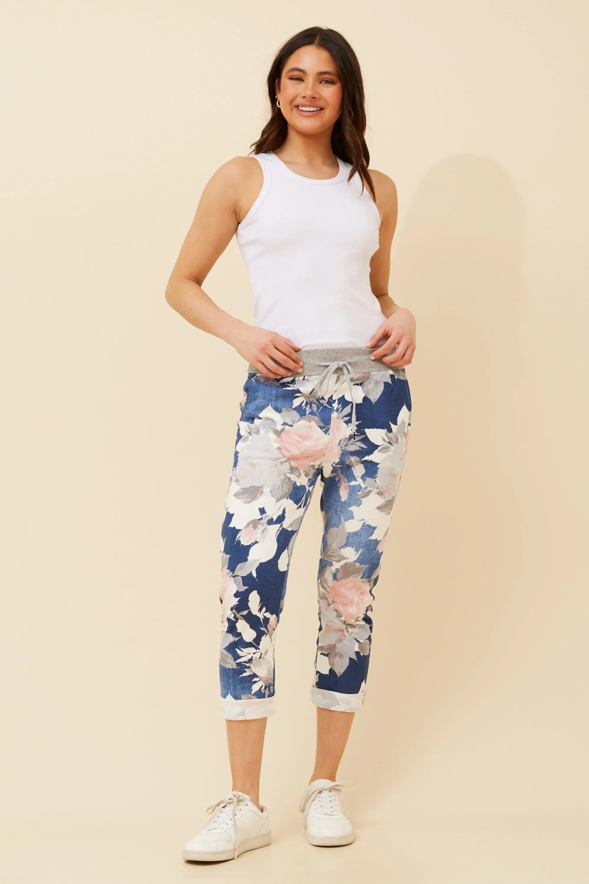 Jett Floral Jogger Pants. Denim and Blue