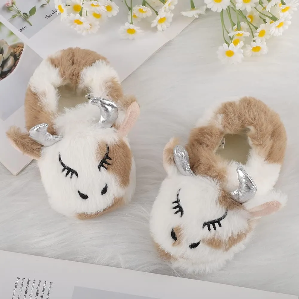 KAKU NANU Toddler Baby Slippers Cute Animal Cartoon Shoes Girls Boys Warm Fleece Winter Household Slippers