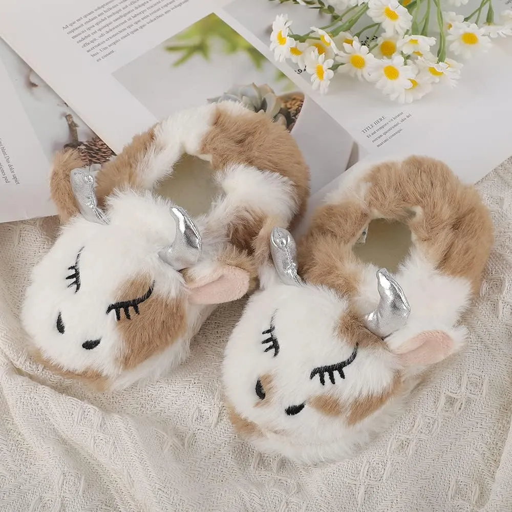 KAKU NANU Toddler Baby Slippers Cute Animal Cartoon Shoes Girls Boys Warm Fleece Winter Household Slippers