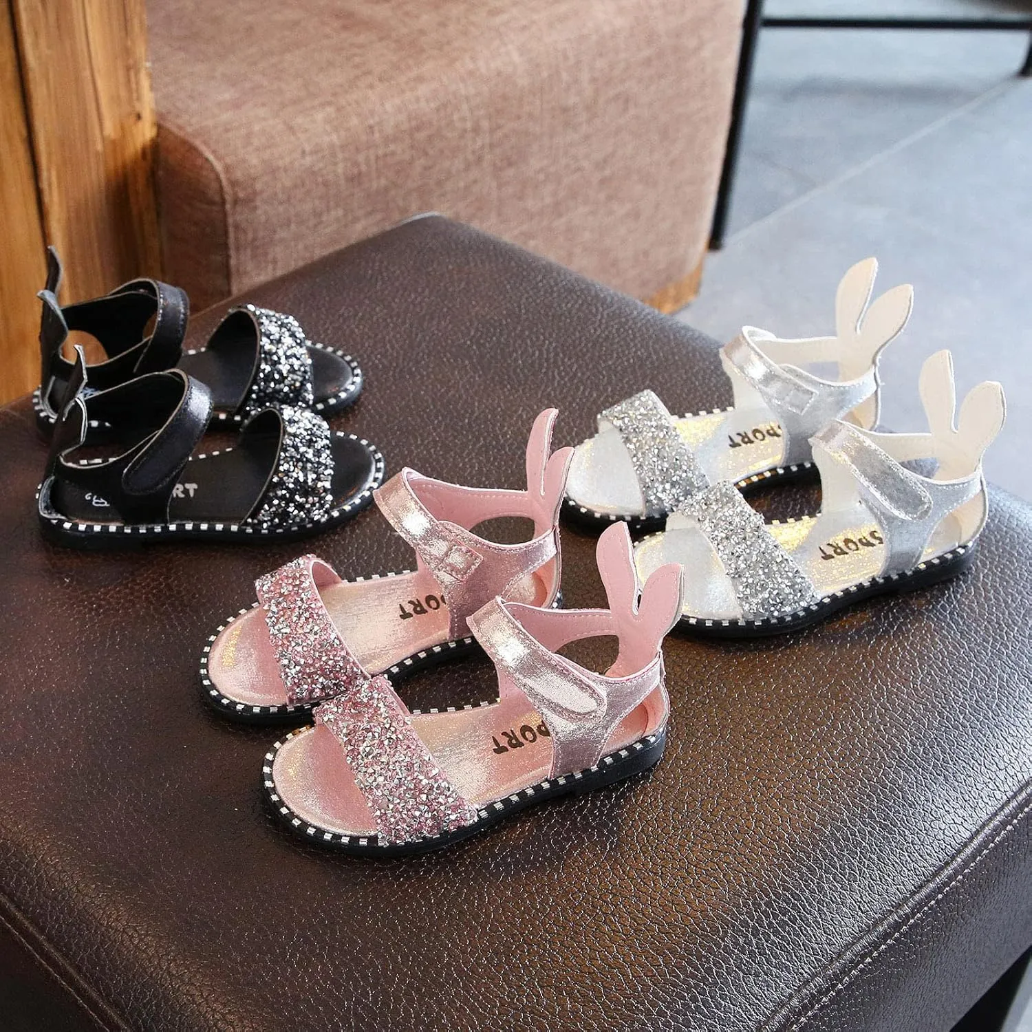 Kids Shoe Slides Toddler Little Girl Dress Sandals Shoes Casual Slip On Ballet Flat Sequins Princess Girls Flip Flops