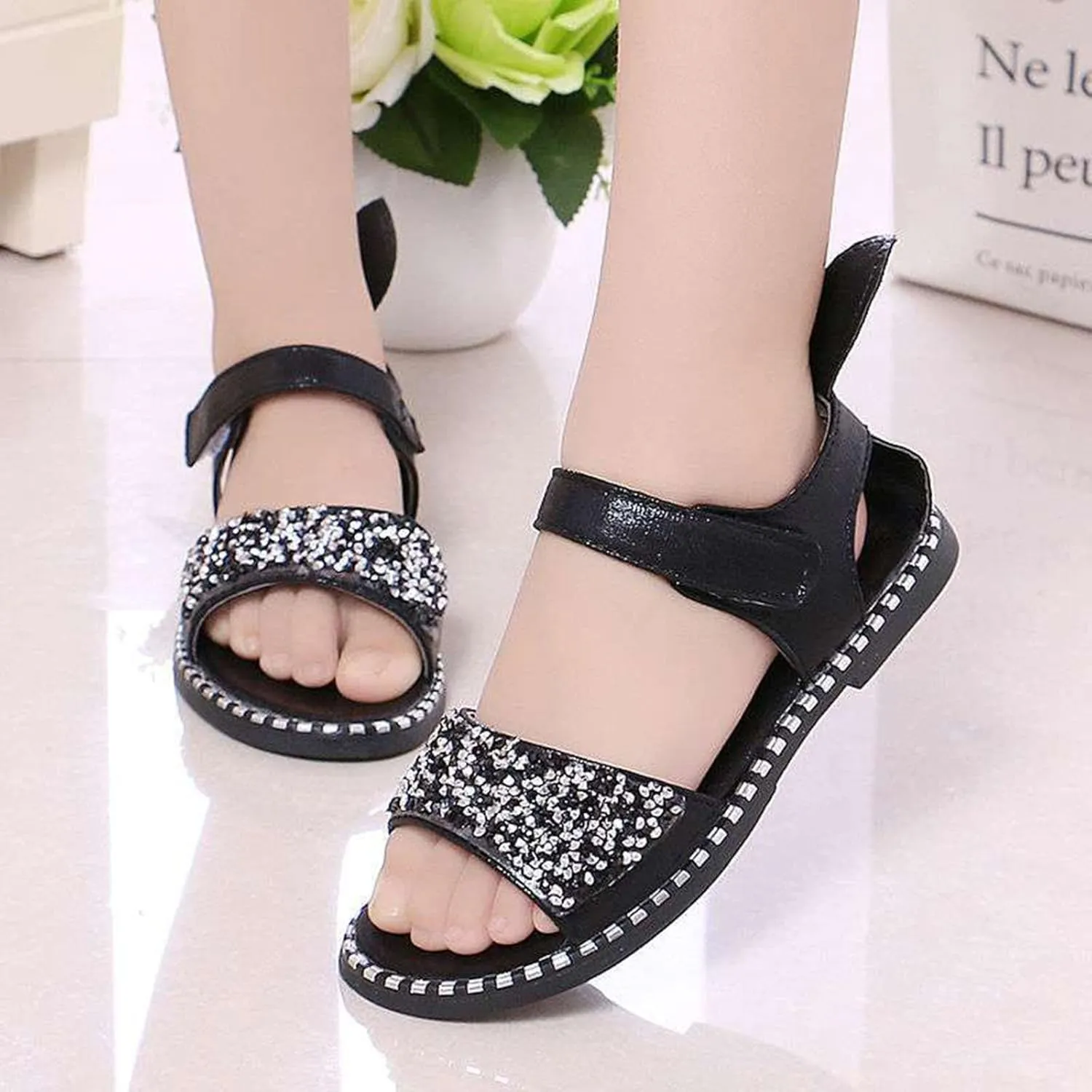 Kids Shoe Slides Toddler Little Girl Dress Sandals Shoes Casual Slip On Ballet Flat Sequins Princess Girls Flip Flops