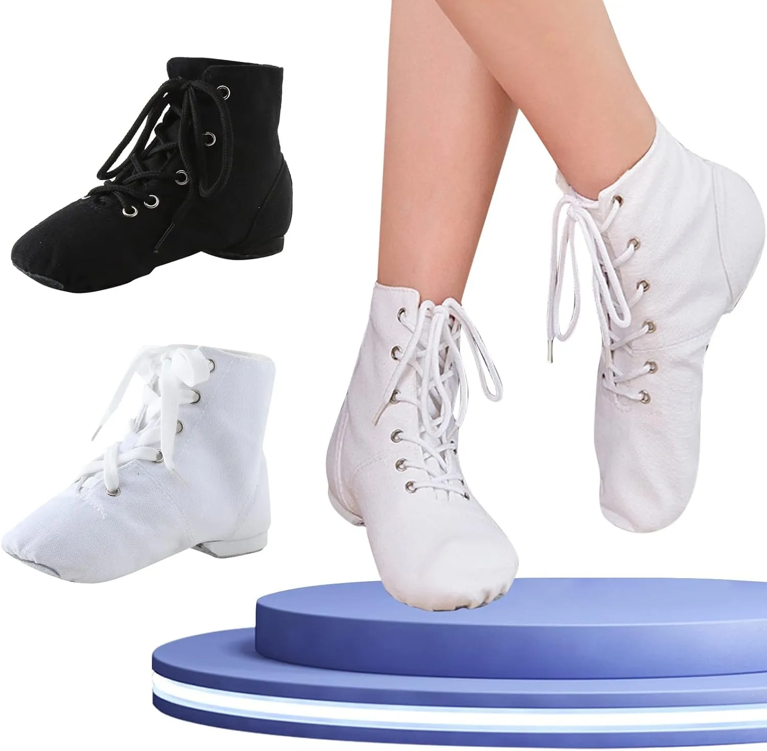 Lace Up Black Jazz Shoes Dance Boots for Girls High Top Canvas Dancing Shoes Split Sole Over Ankle Jazz Boots