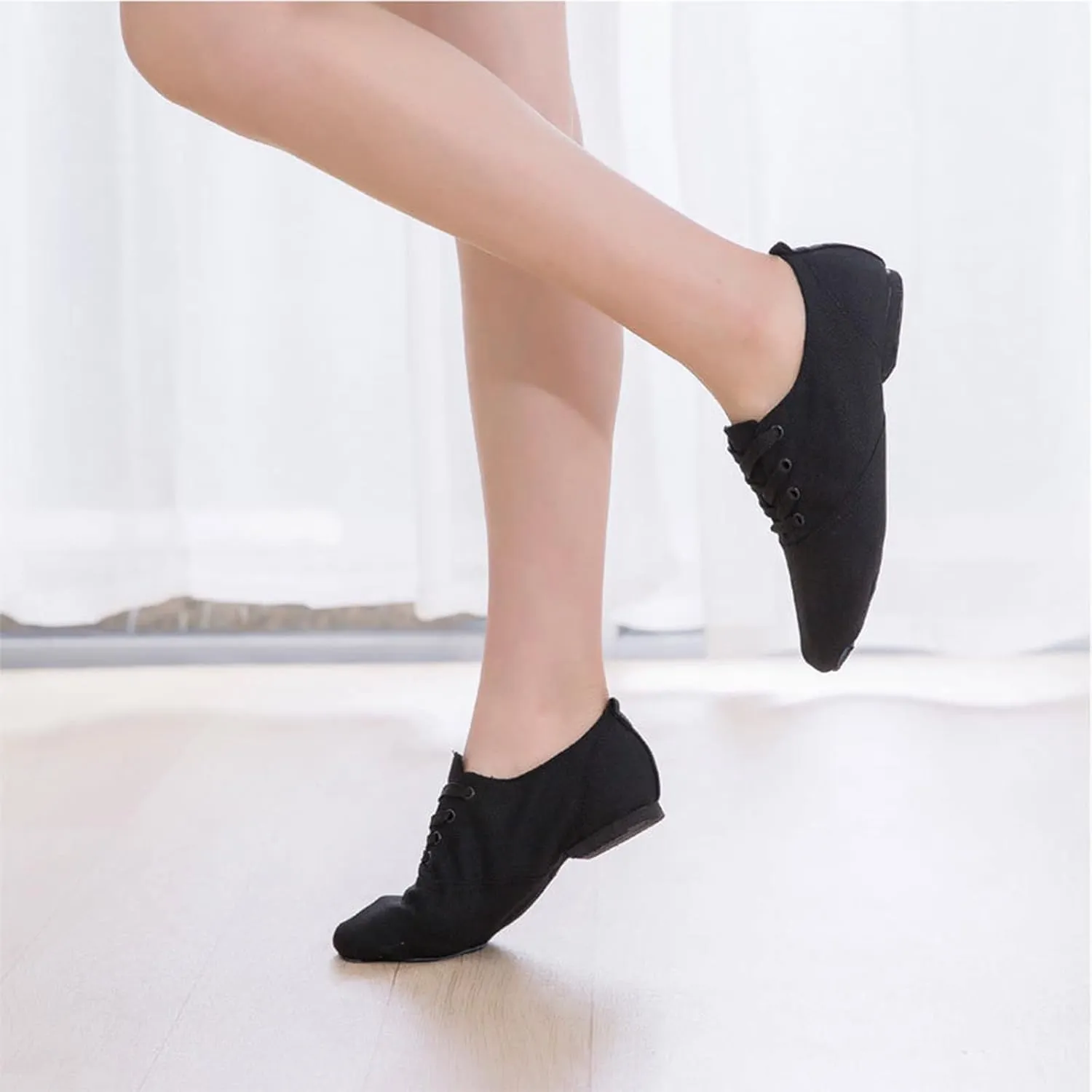 Lace Up Black Jazz Shoes Dance Boots for Girls High Top Canvas Dancing Shoes Split Sole Over Ankle Jazz Boots