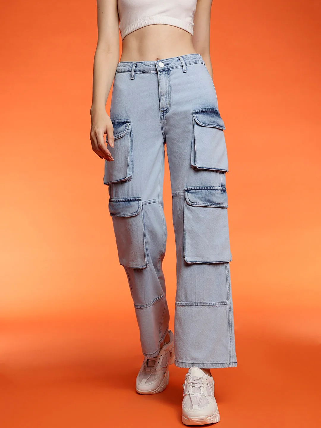 Light Blue Cargo Fit Denim Jeans