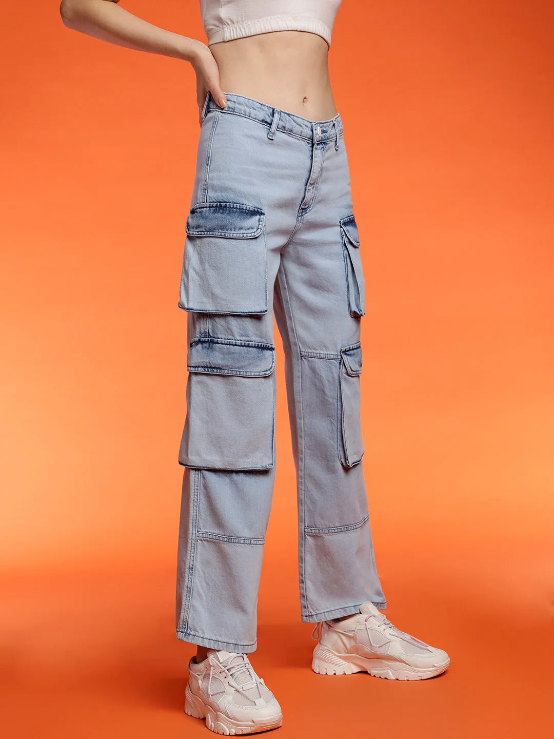 Light Blue Cargo Fit Denim Jeans