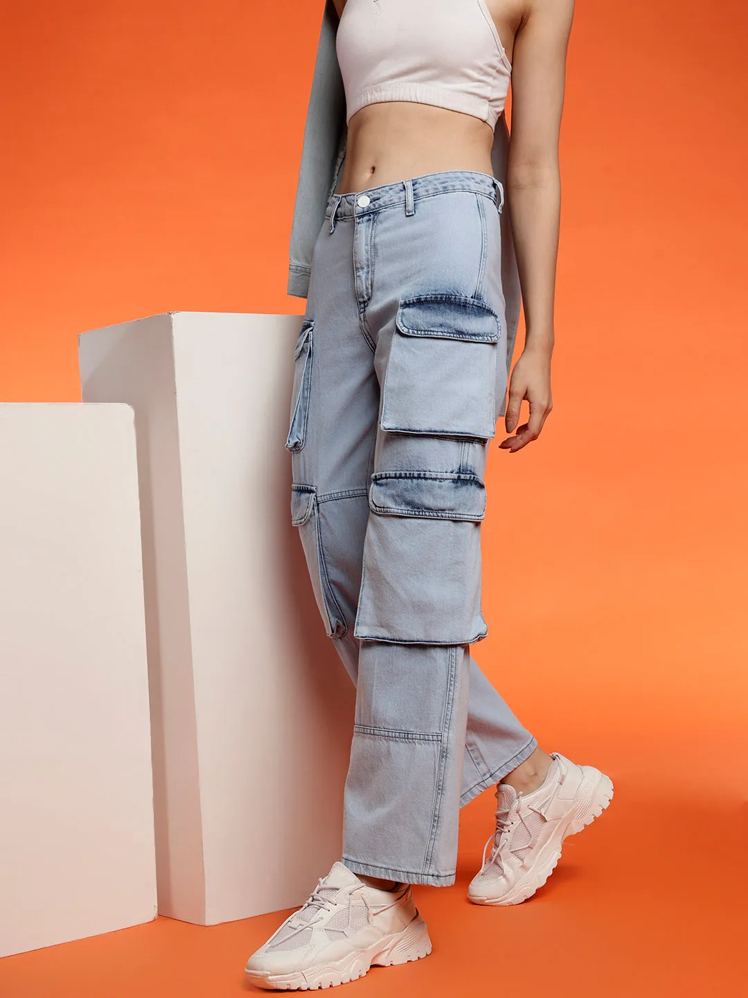 Light Blue Cargo Fit Denim Jeans