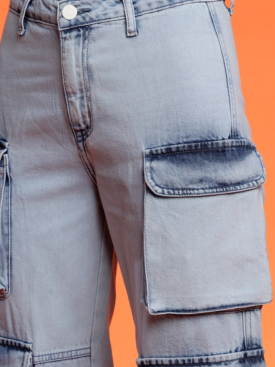Light Blue Cargo Fit Denim Jeans