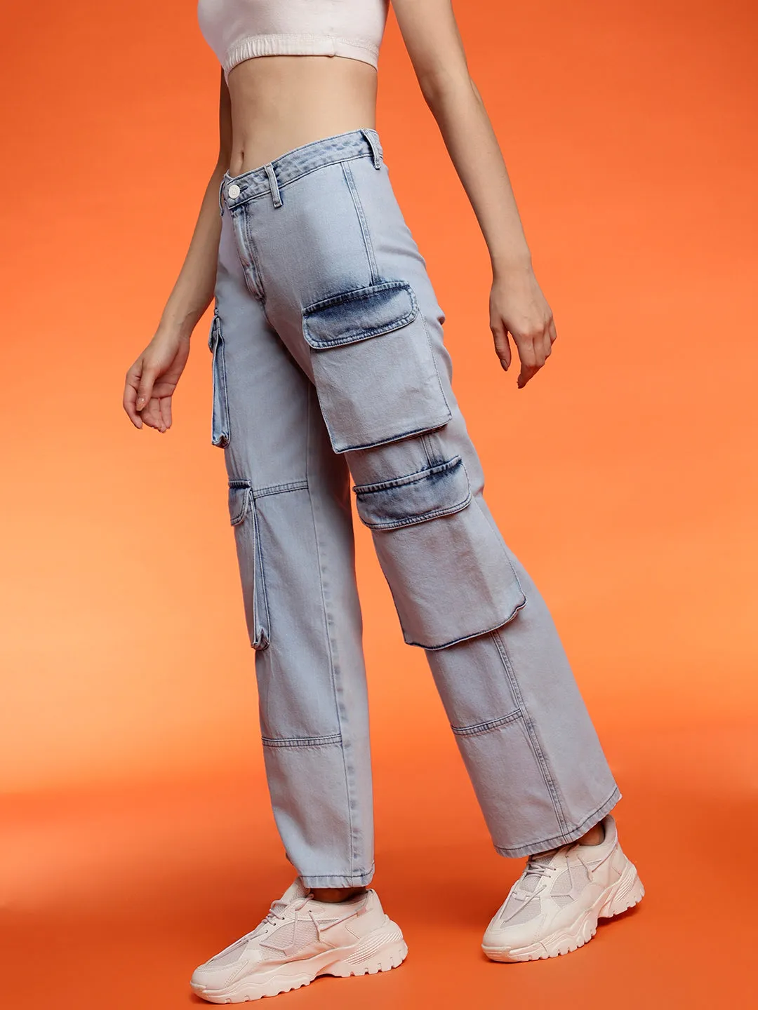 Light Blue Cargo Fit Denim Jeans