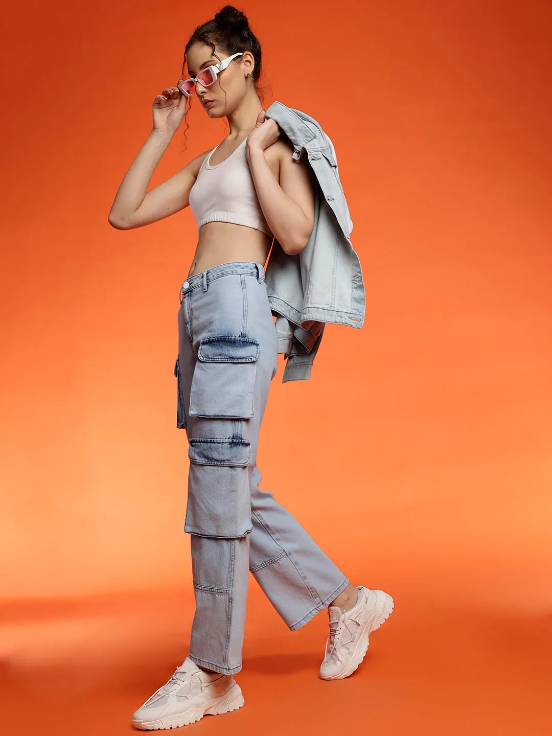 Light Blue Cargo Fit Denim Jeans