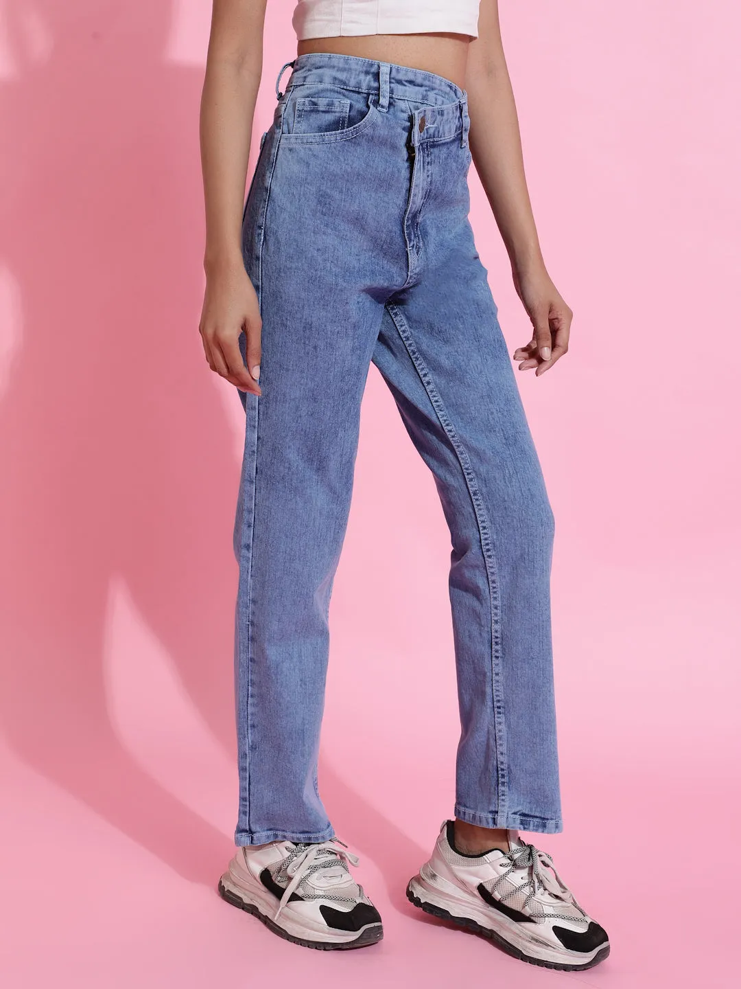 Light Blue Straight Fit Denim Jeans