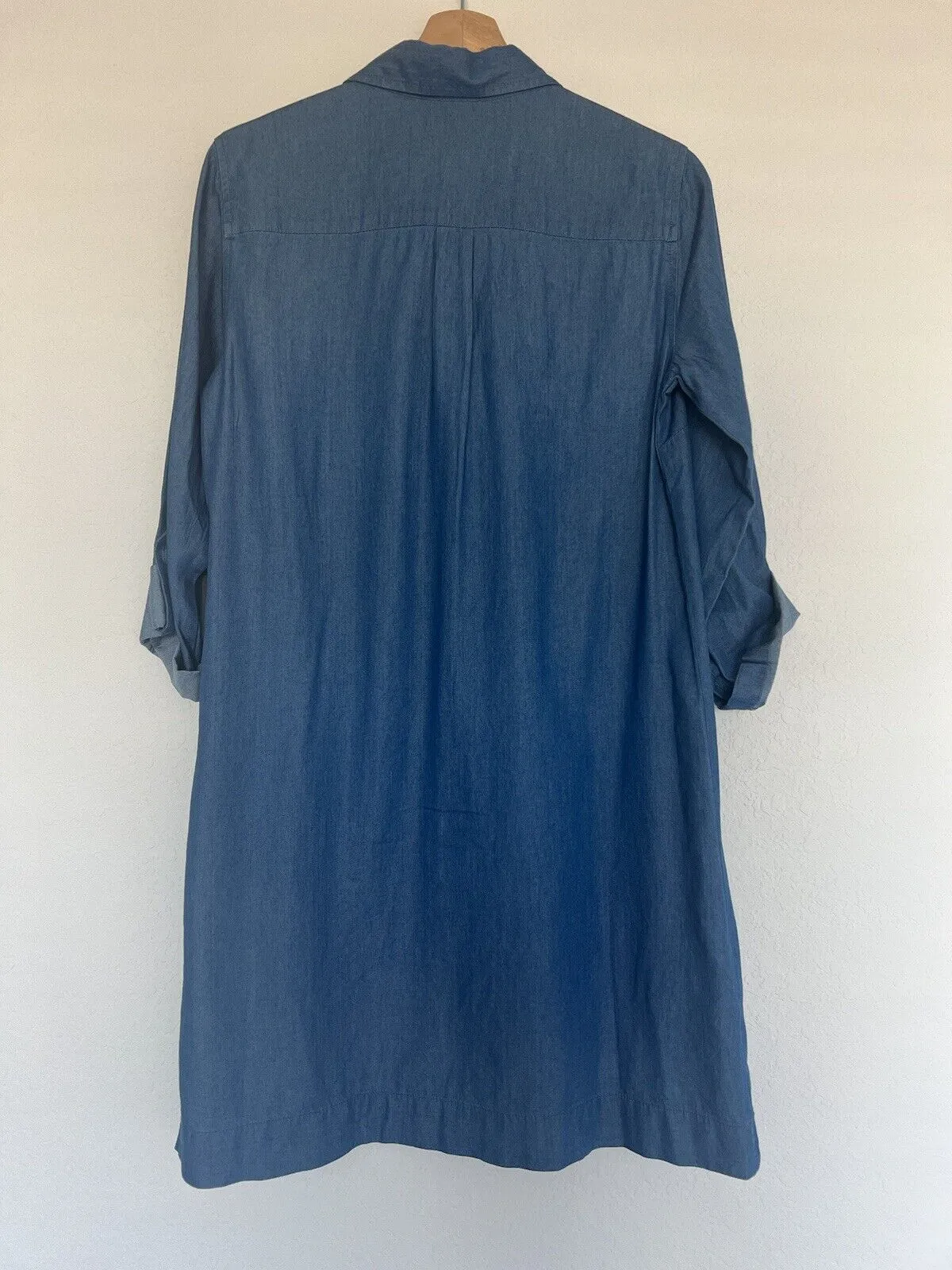 LOFT Women's Blue Button Front Roll Tab Sleeve Chambray Dress Size S
