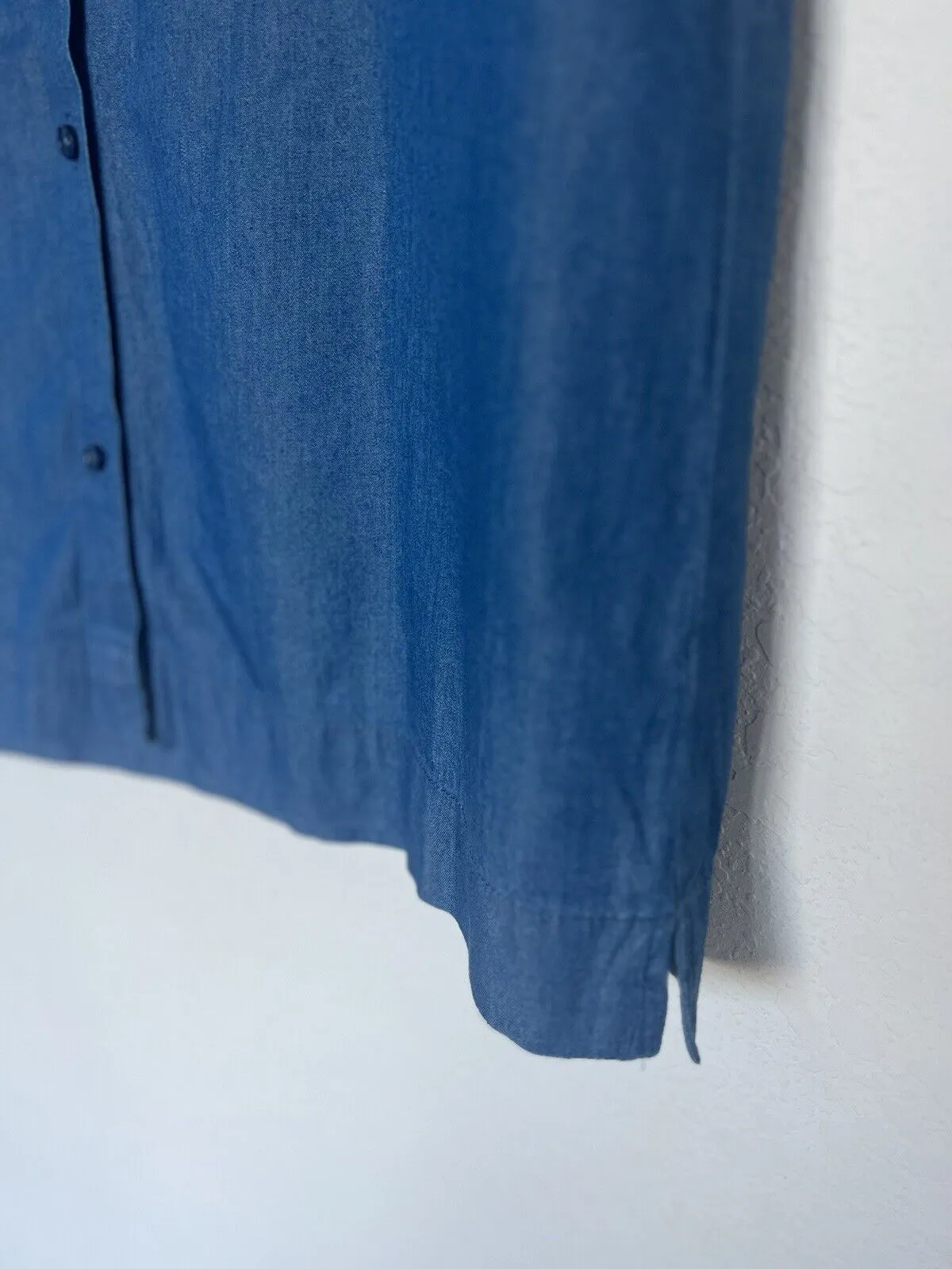 LOFT Women's Blue Button Front Roll Tab Sleeve Chambray Dress Size S