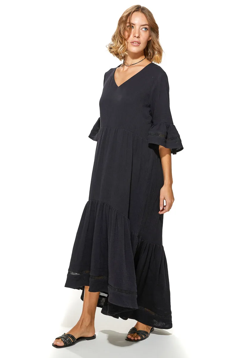 Masa Crinkled Cotton Tiered Dress