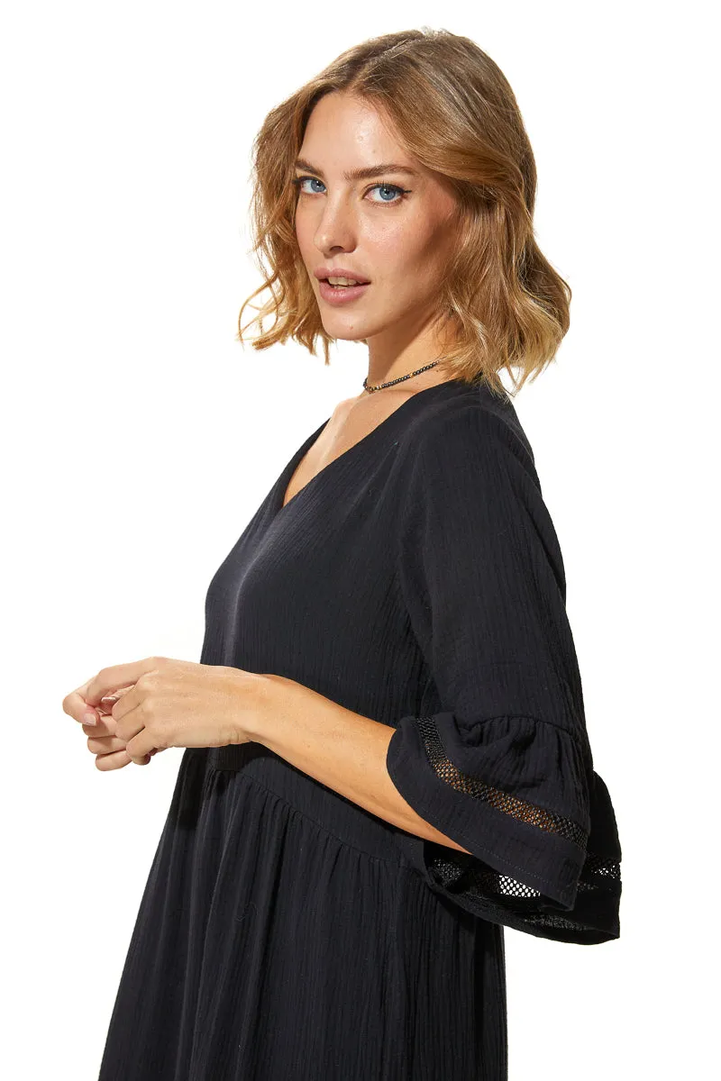 Masa Crinkled Cotton Tiered Dress